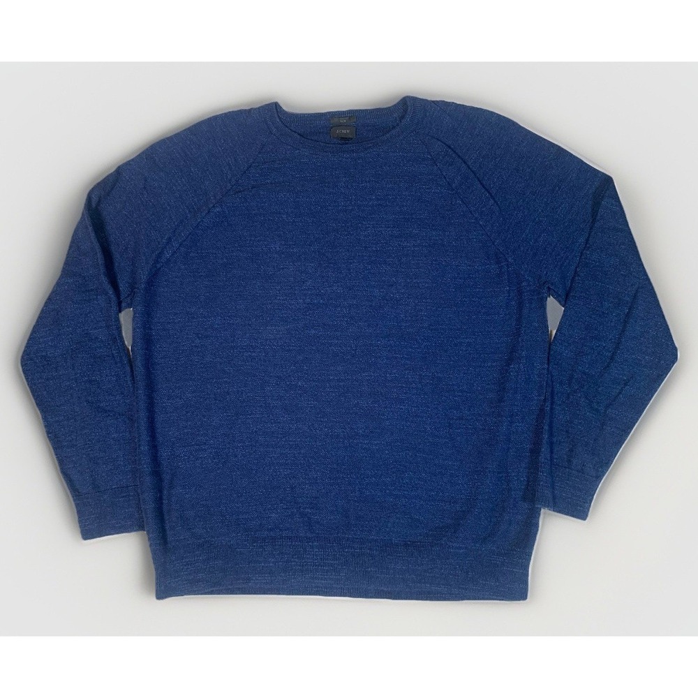 J. Crew‎ Mens Rugged Cotton Sweater C8445, Heathered Indigo Blue, XL
